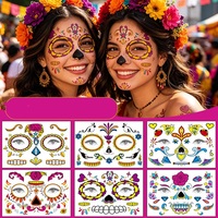 Autocollants de tatouage temporaire pour le visage, motif crâne en sucre, pour le maquillage du Jour des Morts, Halloween, les bals masqués et les fêtes