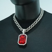 PD3079 Collier avec grand pendentif en pierre et collier carré coloré tendance, chaîne cubaine Hip-Hop pour homme entièrement sertie de diamants, 18 pouces