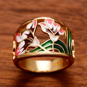 Anello con motivo smaltato in stile bohémien per donna, gioielli da dito ispirati all'hip hop - Product Image 2