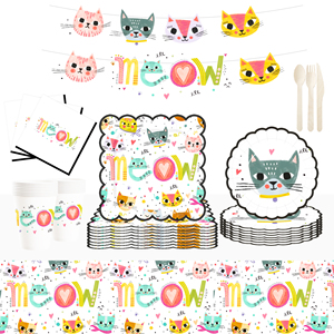 DAMAI - Juego de Decoración para Fiestas de Gatos, Vajilla Desechable de Papel con Dibujos Animados de Gatos, Mantel, Decoración para Fiestas - Product Image 1