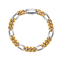 Bracelet à maillons mélangés bicolore poli en acier inoxydable 316 avec fermoir magnétique réglable unisexe