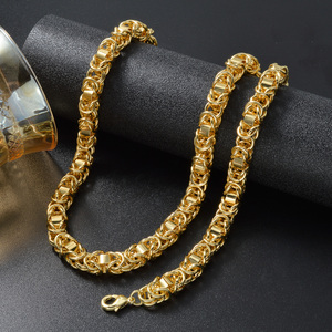 Set di collane abbinate all'ingrosso, bracciali in acciaio inossidabile placcato oro, lisci e brillanti, con maglia cubana densamente intrecciata, unisex - Product Image 4