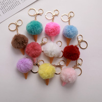 Mini porte-clés pompon cornet de glace 5 cm, boule en fausse fourrure de lapin, breloque de sac moelleuse, porte-clés de voiture, pendentif en peluche tendance