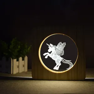 Groothandel Nieuwe Decoratieve Diy Houtsnijwerk Licht Hotel Nachtkastje 3D Houten Frame Gesneden Usb Led Tafel Night Lamp Voor Restaurant