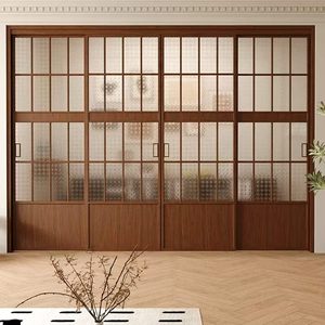 <span class=keywords><strong>Porte</strong></span> <span class=keywords><strong>coulissante</strong></span> japonaise rétro moderne en bois à trois roulettes pour intérieur, salon, fenêtre - Product Image 3