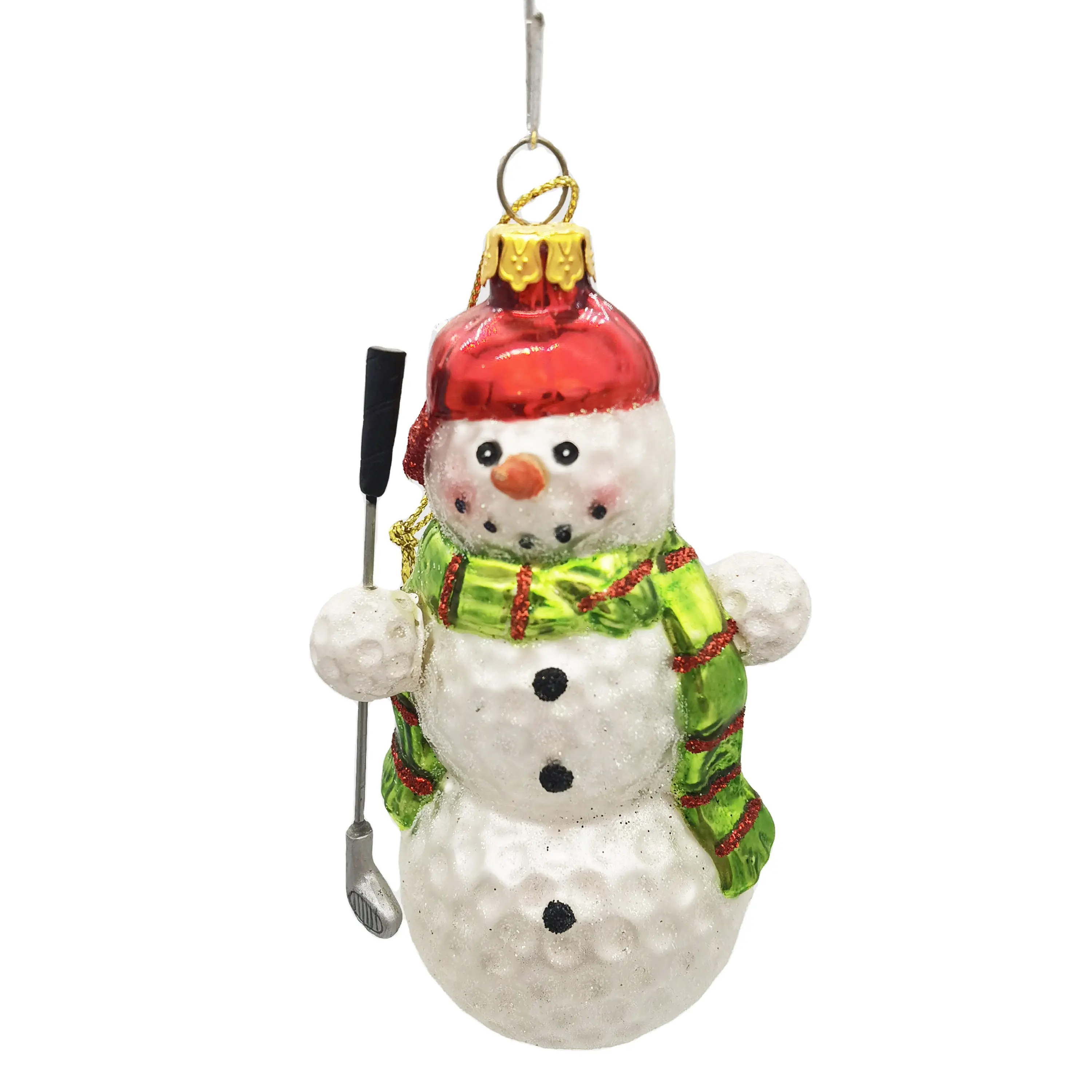 Mini Ornament Christmas Snowman White Glass Decorative Christmas Tree Bauble Cute Snowman With Golf Clubs