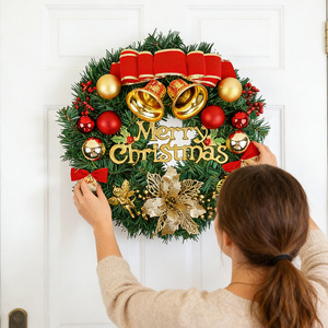 Guirnalda Navideña YUELIAN de 40cm, Corona Artificial con Lazo Rojo y Campana para Puerta Principal o Ventana - Product Image 2