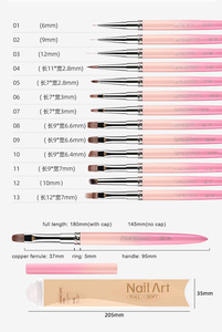 Ensemble de pinceaux à ongles rose métallisé, triangle, ovale, plat, en nylon, pour liner en gel, pour une manucure française précise - Product Image 6