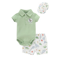 Ensemble de vêtements pour bébé 3 pièces, couleurs et imprimés assortis, body polo, short et chapeau pour garçons et filles