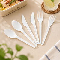 Cubiertos Desechables Compostables Modernos de CPLA, Tenedor, Cuchillo y Cuchara de 6 Pulgadas, Utensilios a Base de Plantas para Fiestas, Almuerzos, Catering y Restaurantes