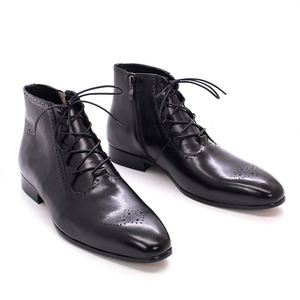 Designer High-Heeled Leather Lace-Up Waterproof Dress Shoes-Luxurious Pointed-Toe Ankle <b>Boots</b> for Men Autumn/Winter/Summer - Product Image 5
