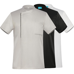 Veste de chef professionnelle à manches courtes, col mandarin blanc, passepoil noir, pour le personnel de cuisine des restaurants et des hôtels - Product Image 4