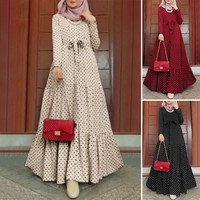 Noir bordeaux blanc couleur tissu gros point motif islamique Eid Abaya sur la taille robe musulmane décontractée pour les femmes