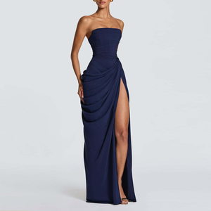 Abito lungo da donna senza spalline, arricciato, <span class=keywords><strong>aderente</strong></span>, <span class=keywords><strong>con</strong></span> spacco alto, per serate, feste, matrimoni, o come abito da cocktail, tinta unita - Product Image 6