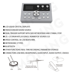 Batería Electrónica MOINNG MD-200ULTRA de Fabricante, Kit con Platillos, Instrumento Musical Eléctrico vs. Acústico - Product Image 3