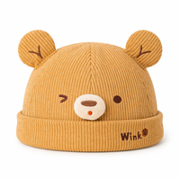 Bonnet en velours côtelé pour bébé et tout-petit avec oreilles d'ours 3D, broderie mignonne, doux et chaud, style docker, pour la protection solaire en extérieur