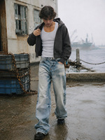 En gros, Jeans en denim délavé pour hommes et femmes, coupe droite, design blanc, style délavé, multi-tailles