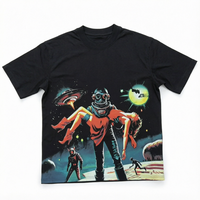 T-shirt imprimé Alien Spaceship pour hommes, 100% coton, manches courtes, col rond, tissé, graphique, sain et équilibré