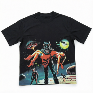 Camiseta con estampado de nave espacial para hombre, 100% algodón, manga corta, cuello redondo, camiseta gráfica tejida, saludable - Product Image 1