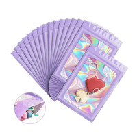 Sachet refermable holographique personnalisé avec fenêtre transparente, pochette en aluminium de qualité alimentaire pour emballage de bonbons et bijoux