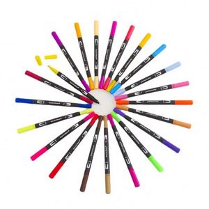 High Quality 24-Color Dual Tip Art Marker Set Soft Tip Fineliner & Double Head Watercolor <b>Brush</b> for Drawing - Product Image 5