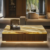 Table basse moderne en marbre Euphotic, onyx bleu poli, rectangulaire, en pierre naturelle, meubles de salon en bois pour usage domestique