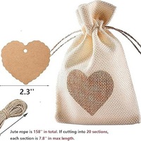 Petite pochette en lin en forme de cœur avec cordon de serrage, sacs d'emballage en lin pour bonbons