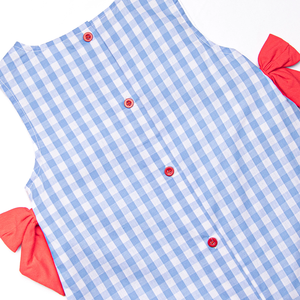 Ropa Infantil: Pelele Vintage Azul a Cuadros Vichy para Niña, Conjunto a Juego con Volantes y Ribete Festoneado, Pelele de Bebé a Cuadros con Lazo Rojo, Vestido de Verano - Product Image 4