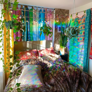 Indian Vintage Old Silk Sari Fabric Colorful Patchwork Puerta Ventana Cortina para el hogar Habitación Sombra Propósito decorativo - Product Image 1