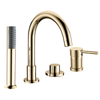 Robinet de baignoire de luxe moderne Lusa en laiton poli avec douchette à jet doux effet pluie, cartouche céramique, montage sur pont, mitigeur de salle de bain pour hôtel