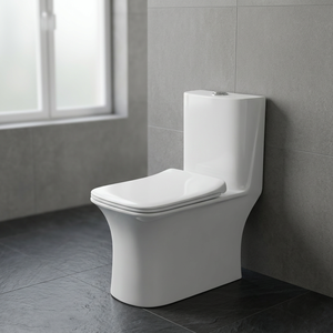 WC monobloc moderne en céramique blanche avec siphon en P, chasse d'eau double, à poser au sol, pour Dubaï - Product Image 3