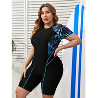 Nouveau Maillot de Bain Une Pièce Femme Grande Taille 2026 Style Boxer-Brief Col Montant Fermeture Éclair Manches Courtes Extra-Large pour Surf