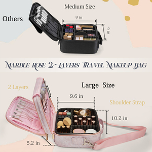 Portable Marble Rose <b>Makeup</b> Bag Travel <b>Case</b> Multi Function 2 Layer Cosmetic Bag Jewellery Storage Organizer with Shoulder Strap - Product Image 6