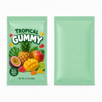 Groothandel op maat bedrukte 3-zijdig gesealde snoepzak met ritssluiting en ophanggat, verpakking voor tropische fruitgummy's, 50g 100g