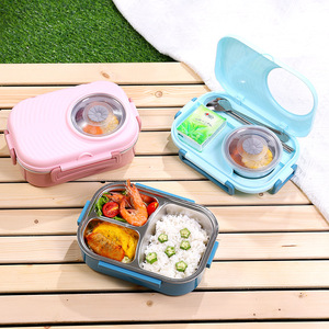 304 Stainless Steel Camera <b>Lunch</b> <b>Box</b> Rectangle Plastic Lid <b>Insulated</b> Meal <b>Box</b> Bento <b>Box</b> For Office And School Use - Product Image 2