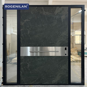 Puerta de Entrada de Seguridad de Aluminio Rogenilan con Textura de Piedra Negra, Puertas Pivotantes Exteriores para Casas - Product Image 3