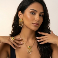 Ensemble de 3 pièces de bijoux vintage 'Yeux du Diable' : Collier à franges de perles, Boucles d'oreilles et Bague, Bijoux de mode pour femme, Cadeau, Conjunto De Joyas