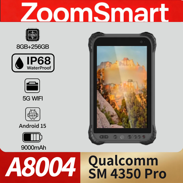 ZOOMSMART 8" Qualcomm Industrial Grade Rugged Tablet Qualcomm 2.0GHz Android 15 8GB RAM IP68 Rated Waterproof Shockproof Drop