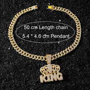 สร้อยคอแฟชั่นสไตล์ฮิปฮอปชุบทอง/เงิน ดีไซน์ Cuban Link พร้อมจี้รูปมงกุฎและตัวอักษร สำหรับผู้ชาย เครื่องประดับอินเทรนด์ - Product Image 5