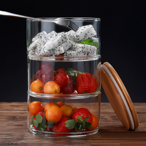 Ensemble de bols à salade de fruits empilables <span class=keywords><strong>avec</strong></span> <span class=keywords><strong>couvercle</strong></span>, pot en verre borosilicate, offre spéciale - Product Image 2