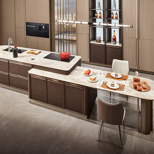 Armoires de cuisine modernes italiennes en MDF avec îlot intégré, finition brillante, plaque de cuisson intégrée pour la rénovation de maisons de luxe - Product Image 2