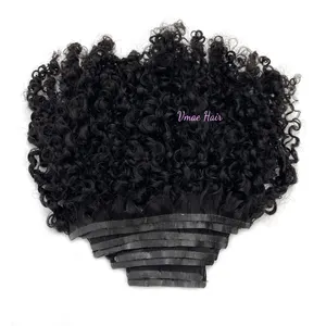 VMAE Clip Invisible sin costuras extensiones de cabello peso personalizado Afro Kinky Curly para salón fácil de instalar PU Clip Ins cabello virgen
