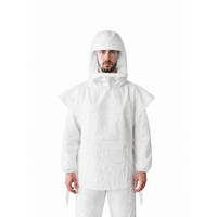 Cape de protection jetable avec fenêtre transparente en PET, en tissu microporeux antistatique, col tricoté, coutures thermosoudées, attaches latérales, pour salle blanche