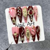 Faux Ongles de Luxe Faits Main en Gros, Forme Carrée Longue, Fleurs Sculptées en Soie 3D, Imprimé Zèbre, Strass, Croix Dorée