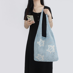 2025 donna estate uso quotidiano Sky Blue tartaruga marina Logo <span class=keywords><strong>borse</strong></span> Tote all'<span class=keywords><strong>uncinetto</strong></span> moda all'ingrosso cavità <span class=keywords><strong>borse</strong></span> da spiaggia per il pendolarismo - Product Image 3