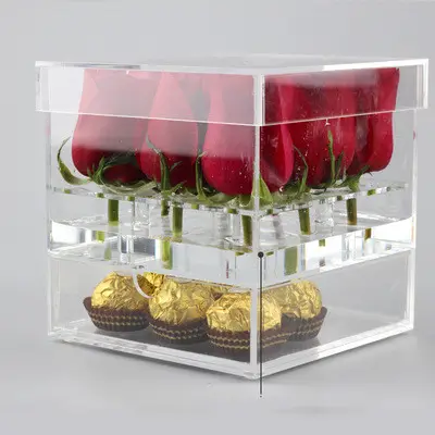 2023 Vente Chaude Personnaliser Logo Emballage Individuel Conservé Rose Acrylique Boîte Pour La Décoration