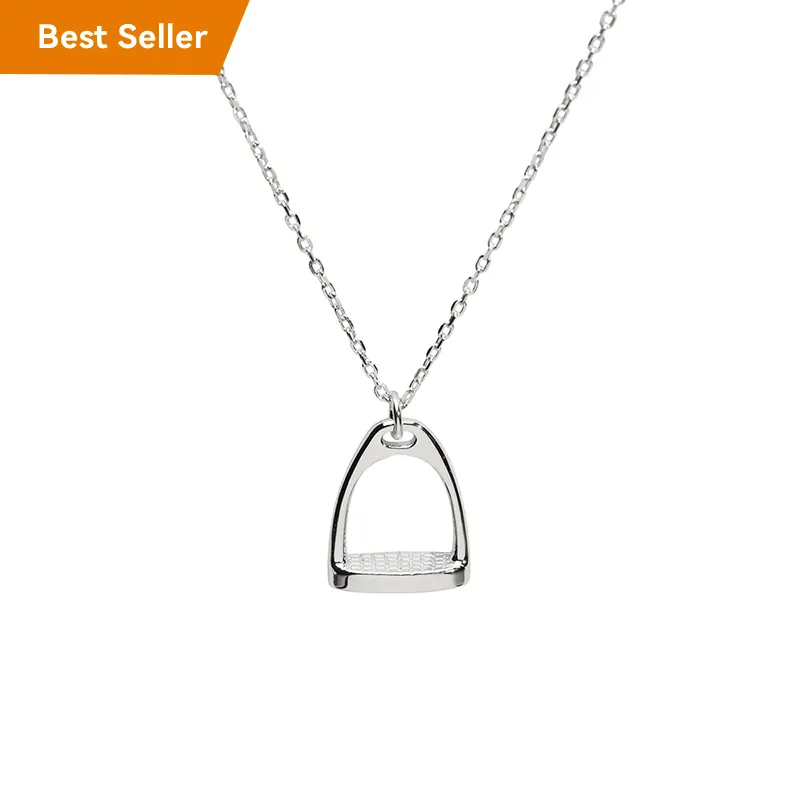 Custom 925 Sterling Silver Equestrian Jewelry 18K Gold Plated Rhodium Horse Stirrup Pendant Necklace For Women Men Gift