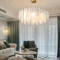 Lustre suspendu en verre LED dimmable, moderne, de luxe léger, pour salon et chambre, avec plumes et cristaux, style minimaliste, tendance