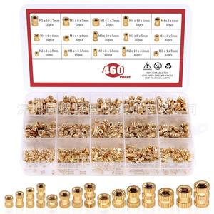 Copper Nuts Metric Thread Inserts M2 M3 M4 M5 Brass Fully Threaded Hot Melt Inlay Twill Pattern 460pcs Boxed - Product Image 5