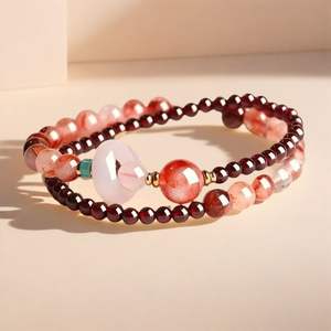 Pulsera <span class=keywords><strong>de</strong></span> Cristal <span class=keywords><strong>de</strong></span> Fresa Natural, Doble Círculo Apilado, Hecha a Mano para Mujer, Exquisita, Elegante, <span class=keywords><strong>Beneficios</strong></span> para Empleados - Product Image 4